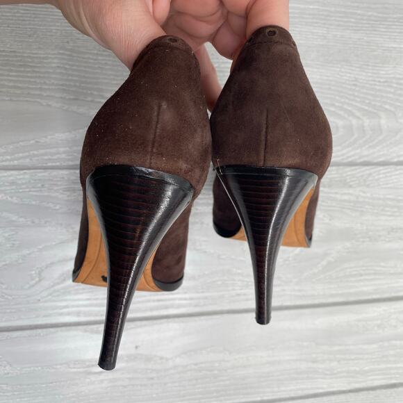 Joan & David Women's Kiltie Black & Brown Leather Suede Tassel High Heels Sz 7.5 - Picture 9 of 11